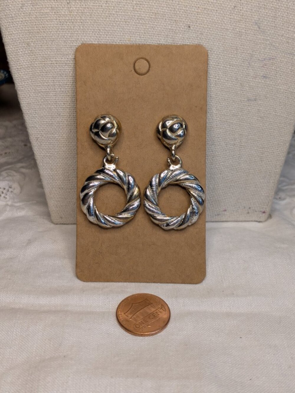 Vintage Silvery Gold Rope & Rose Door Knocker Earrings